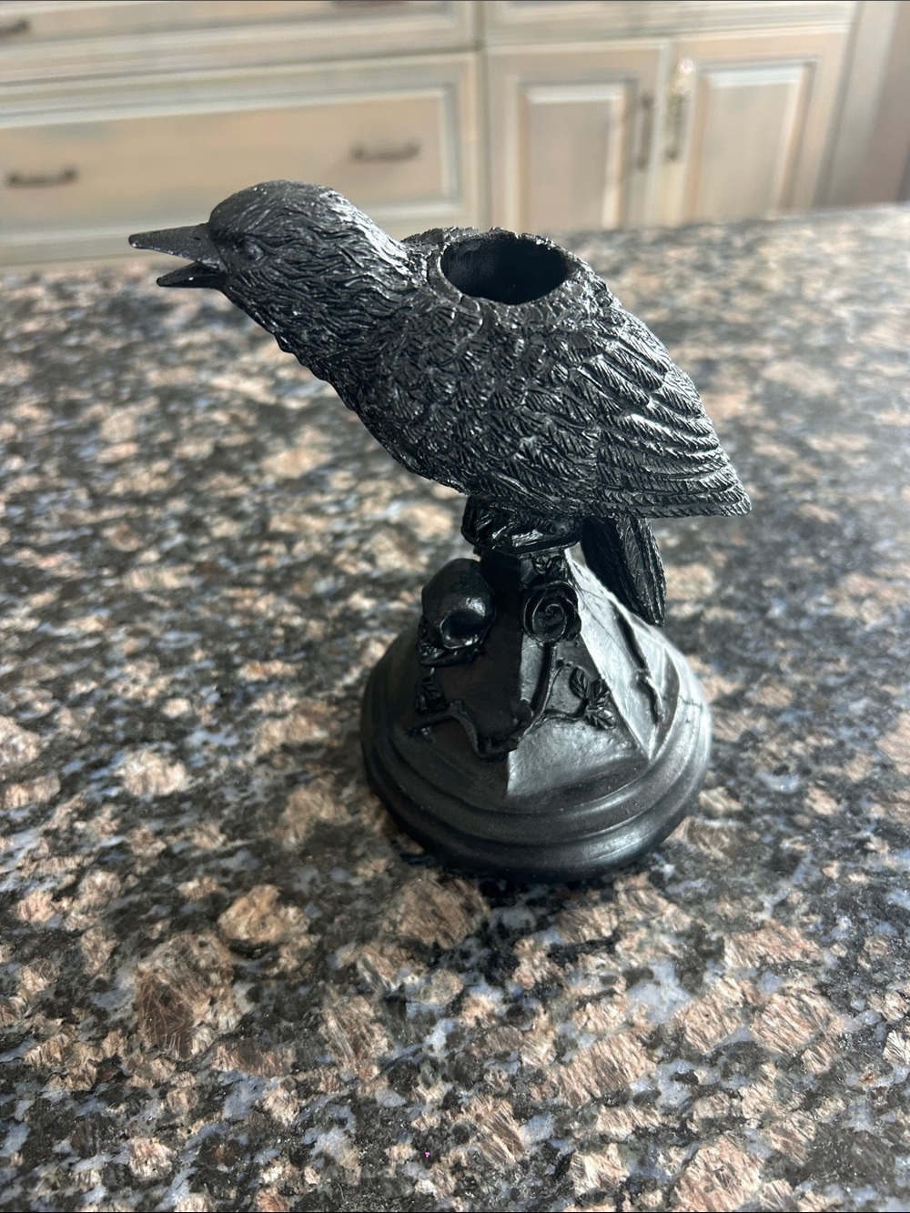 ASHLAND 6" HALLOWEEN RAVEN BLACK GOTHIC SKULL TAPER CANDLE HOLDER NWT